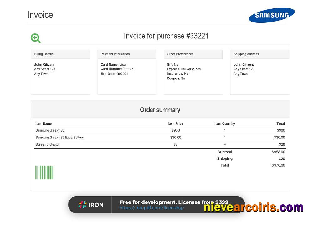 USA Samsung invoice
